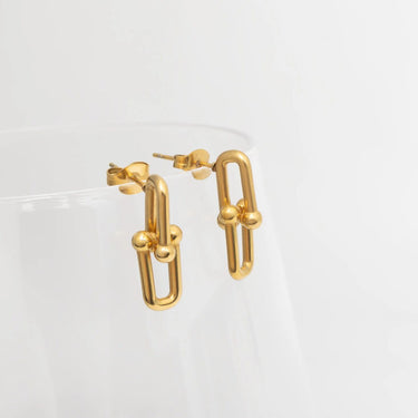 18K Gold PVD Stainless Steel Thin U-lock Chain Earrings- gold studio 