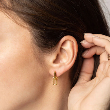 18K Gold PVD Stainless Steel Thin U-lock Chain Earrings- gold model 