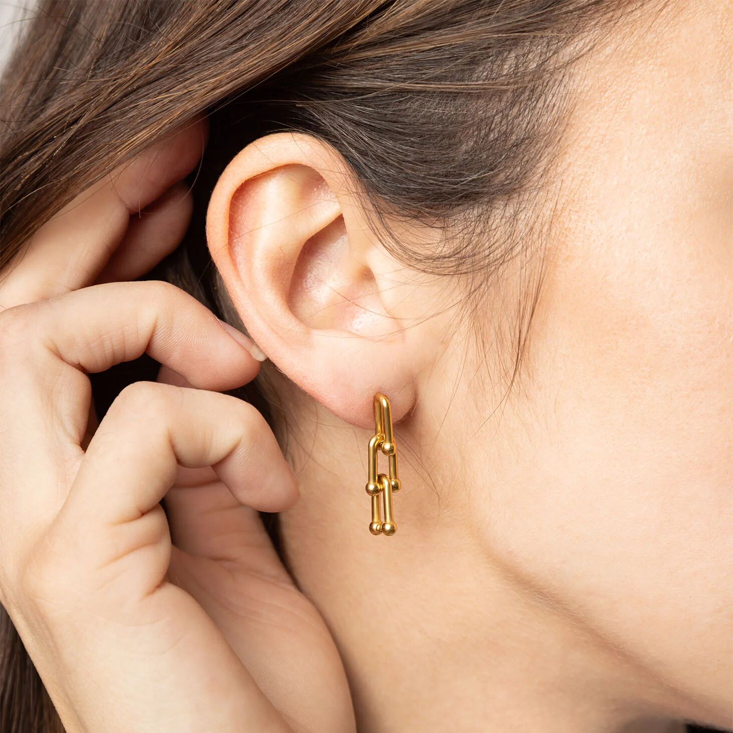 18K Gold PVD Stainless Steel Thin Ulock Chain Earrings / ERJ0138