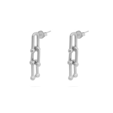18K Gold PVD Stainless Steel Thin U-lock Chain Earrings- silver main 
