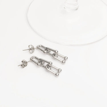 18K Gold PVD Stainless Steel Thin U-lock Chain Earrings- silver studio 