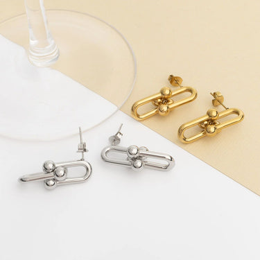 18K Gold PVD Stainless Steel Thick U-lock Chain Earrings- gold and silver studio 