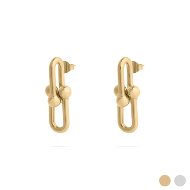 Gold hoop earrings on a white background