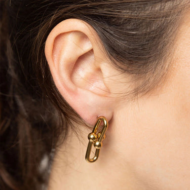 18K Gold PVD Stainless Steel Thick U-lock Chain Earrings- gold model 