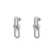 18K Gold PVD Stainless Steel Thick U-lock Chain Earrings- silver main 