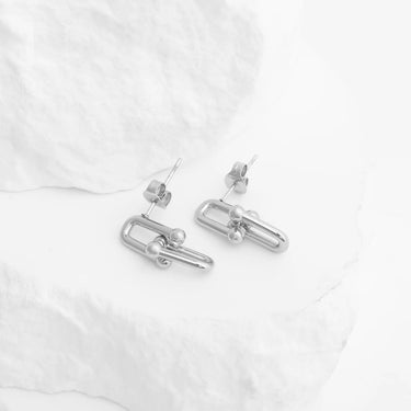 18K Gold PVD Stainless Steel Thick U-lock Chain Earrings- silver studio 
