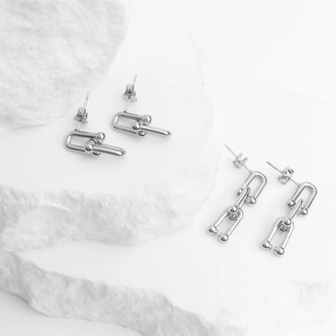 18K Gold PVD Stainless Steel Thick U-lock Chain Earrings- silver studio- collection shot