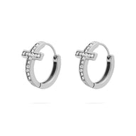 18K Gold PVD Stainless Steel Stone Cross Huggies Earrings - silver main 