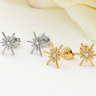 18K Gold PVD Stainless Steel Firework Stud Earrings - gold and silver studio