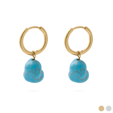 Gold Turquoise Stone Huggie Earrings