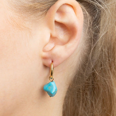Gold Turquoise Stone Huggie Earrings
