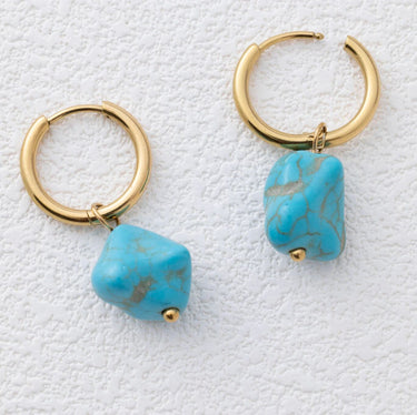 Gold Turquoise Stone Huggie Earrings