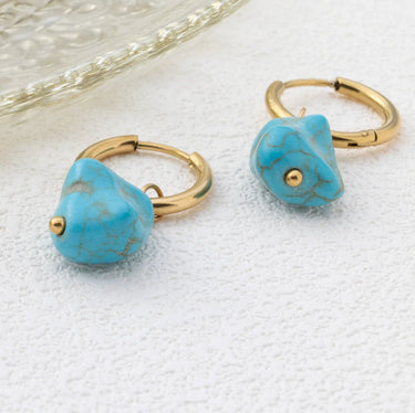 Gold Turquoise Stone Huggie Earrings