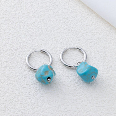 Silver Turquoise Stone Huggie Earrings