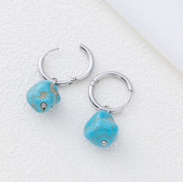 Silver Turquoise Stone Huggie Earrings