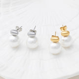 18K Gold PVD Stainless Steel 12mm glass Pearl Stud Earrings- silver and gold studio 