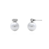 18K Gold PVD Stainless Steel 12mm glass Pearl Stud Earrings- silver main 