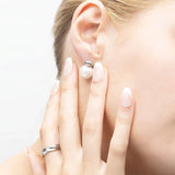 18K Gold PVD Stainless Steel 12mm glass Pearl Stud Earrings- silver model 