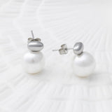 18K Gold PVD Stainless Steel 12mm glass Pearl Stud Earrings- silver studio 