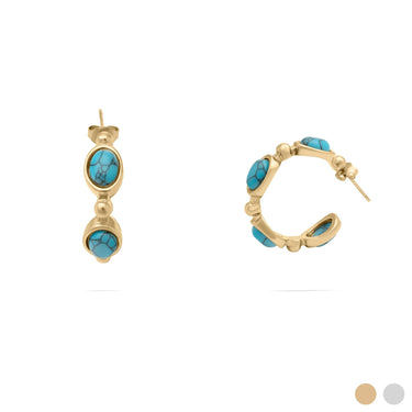 18K Gold PVD Stainless Steel Turquoise Stone Huggie Earrings / ERJ0146
