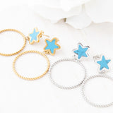 Wholesale jewelry 18K Gold PVD Stainless Steel Turquoise Star Hoop Earrings- gold and stainless studio 