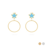 Wholesale jewelry 18K Gold PVD Stainless Steel Turquoise Star Hoop Earrings- gold main 