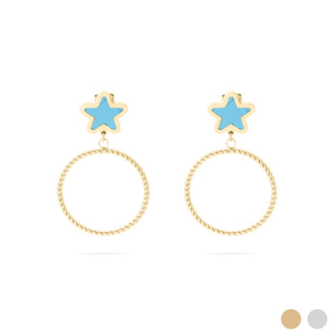 Wholesale jewelry 18K Gold PVD Stainless Steel Turquoise Star Hoop Earrings- gold main 