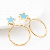 Wholesale jewelry 18K Gold PVD Stainless Steel Turquoise Star Hoop Earrings- gold studio 