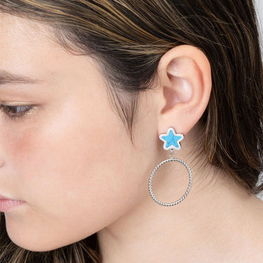 Wholesale jewelry 18K Gold PVD Stainless Steel Turquoise Star Hoop Earrings- stainless model 