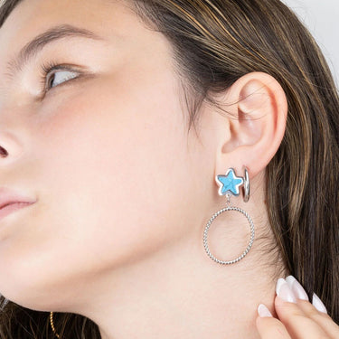 Wholesale jewelry 18K Gold PVD Stainless Steel Turquoise Star Hoop Earrings- stainless model 