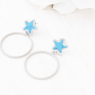 Wholesale jewelry 18K Gold PVD Stainless Steel Turquoise Star Hoop Earrings- stainless studio 