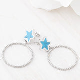 Wholesale jewelry 18K Gold PVD Stainless Steel Turquoise Star Hoop Earrings- stainless studio 