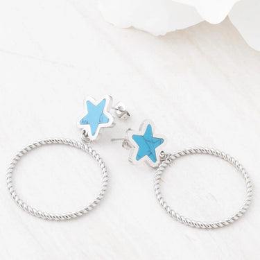 Wholesale jewelry 18K Gold PVD Stainless Steel Turquoise Star Hoop Earrings- stainless studio 