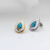 18K Gold PVD Stainless Steel Turquoise Tear Drop Stud Earrings- gold and silver studio 