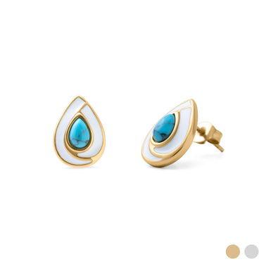 18K Gold PVD Stainless Steel Turquoise Tear Drop Stud Earrings- gold main 