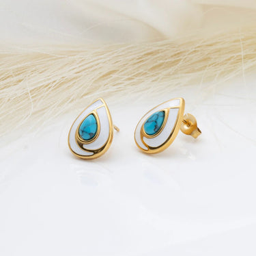 18K Gold PVD Stainless Steel Turquoise Tear Drop Stud Earrings- gold studio 