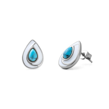 18K Gold PVD Stainless Steel Turquoise Tear Drop Stud Earrings- silver main 