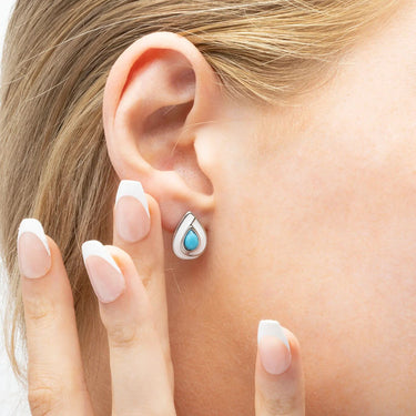 18K Gold PVD Stainless Steel Turquoise Tear Drop Stud Earrings- silver model 
