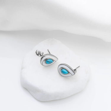 18K Gold PVD Stainless Steel Turquoise Tear Drop Stud Earrings- silver studio 