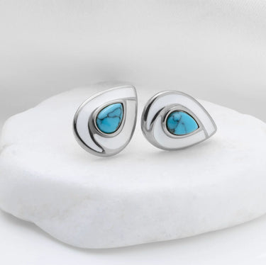 18K Gold PVD Stainless Steel Turquoise Tear Drop Stud Earrings- silver studio 