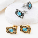 18K Gold PVD Stainless Steel Turquoise Stone Buckle Stud Earrings- gold and silver studio 