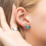18K Gold PVD Stainless Steel Turquoise Stone Buckle Stud Earrings- silver model 