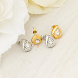 18K Gold PVD Stainless Steel Clear Stone Tear Drop Stud Earrings- gold and silver studio 