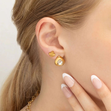 18K Gold PVD Stainless Steel Clear Stone Tear Drop Stud Earrings- gold model 