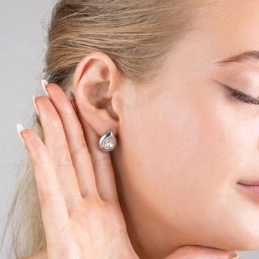18K Gold PVD Stainless Steel Clear Stone Tear Drop Stud Earrings-silver model 