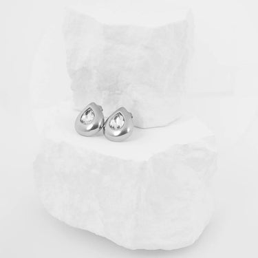 18K Gold PVD Stainless Steel Clear Stone Tear Drop Stud Earrings-silver studio 