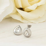 18K Gold PVD Stainless Steel Clear Stone Tear Drop Stud Earrings- silver studio 