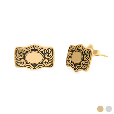 18K Gold PVD Stainless Steel Buckle Stud Earrings- gold main 