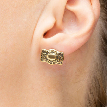 18K Gold PVD Stainless Steel Buckle Stud Earrings- gold model 