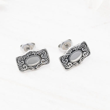 18K Gold PVD Stainless Steel Buckle Stud Earrings- silver studio 